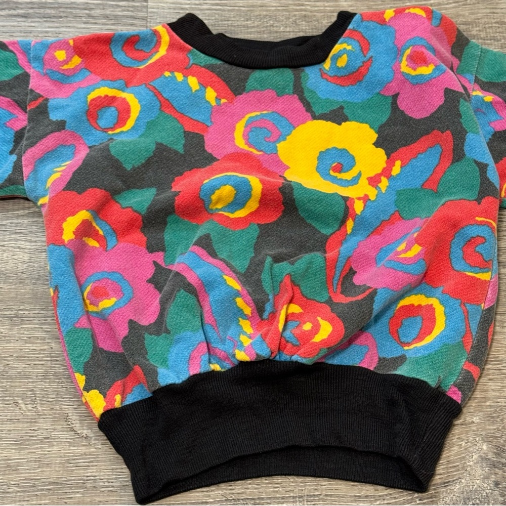 Vintage Colorful Floral Sweatshirt sweater long sleeve colorblock girls toddler - Picture 4 of 8